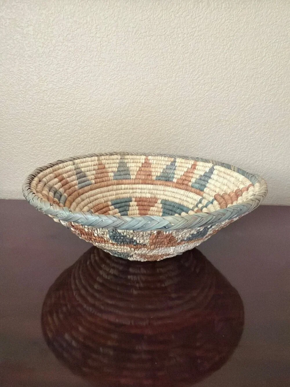 Vintage Southwestern Style Hand Woven Coiled Harvest Basket 14” Boho Cottagecore